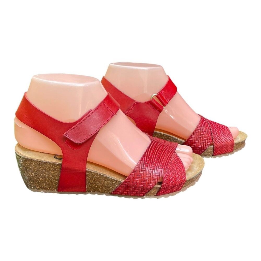 OTBT Red Leather Harriet Strap Wedge Sandal Euro Vacation Retro Boho Comfort 6M